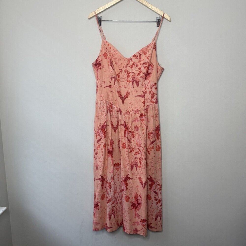 House Of Harlow 1960 Tropical Floral Pink Linen Blend Dress Sz L Sweetheart - Picture 9 of 9